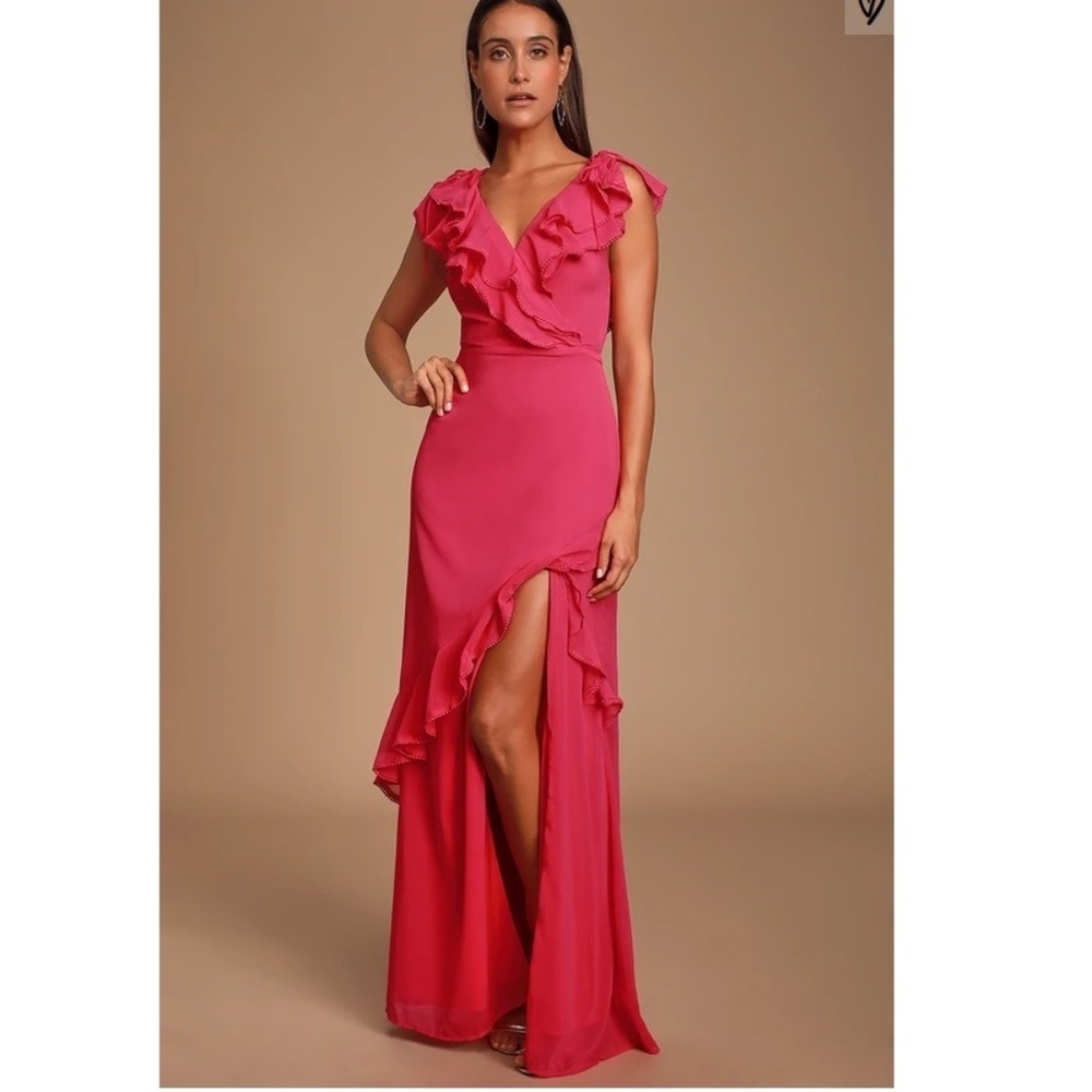 Lulus Love Pink Surplice Ruffled Maxi Dress